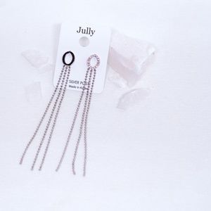 Minimal Silver Chain Long Drop Earrings
